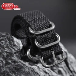 Universal Fabric Nylon Loop Watch Band with Metal Ring Buckle - Soft Sports Bracelet - 20mm (Black)