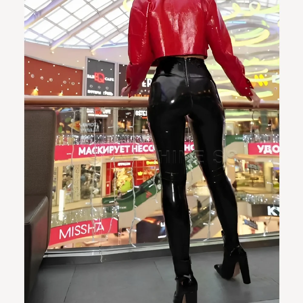 Sexy Black Shaping Women Elastic Stretch Pencil Pants PU Leather Pants Skinny High Waisted Tight Trouser 2024 2