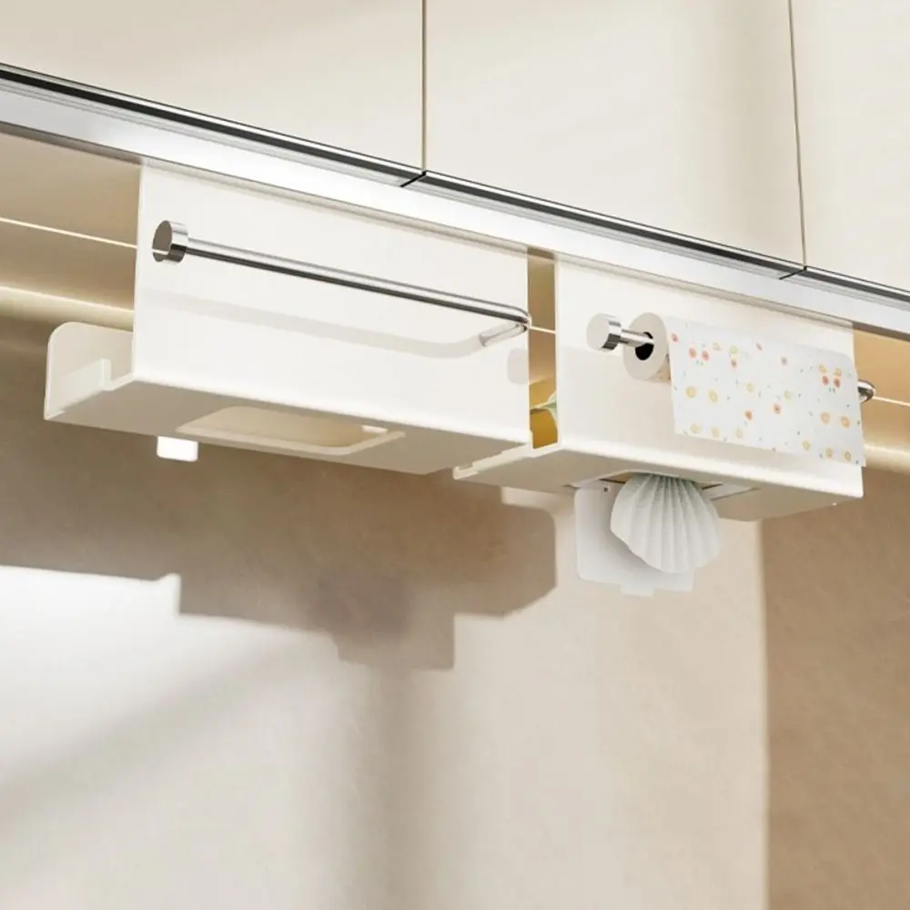 Carbon Steel Under Cabinet Paper Towel Holder Lengthen Storage Wall Mounted Roll Paper Holder Waterproof Rustproof