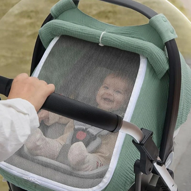 Full Protective Baby Car Canopy with Roll Straps and Mesh Window Accent