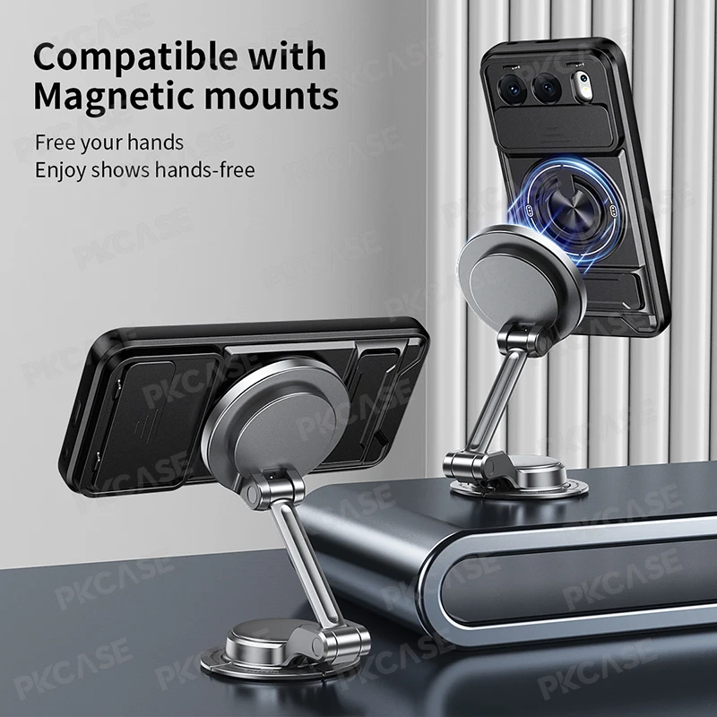 Folding Bracket Slide Camera Protect Case with Magnetic Ring Stand Cover