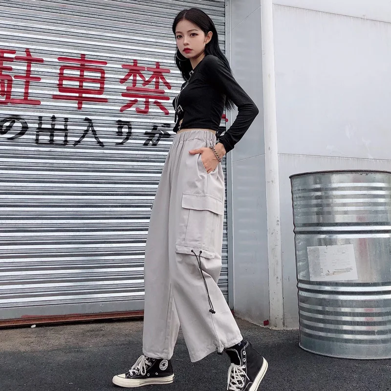 Black Casual Joggers Streetwear Elastic High Waist Autumn Loose Harajuku Trousers Korean Tide Ladies Pocket Cargo Womens Pants joggers for women