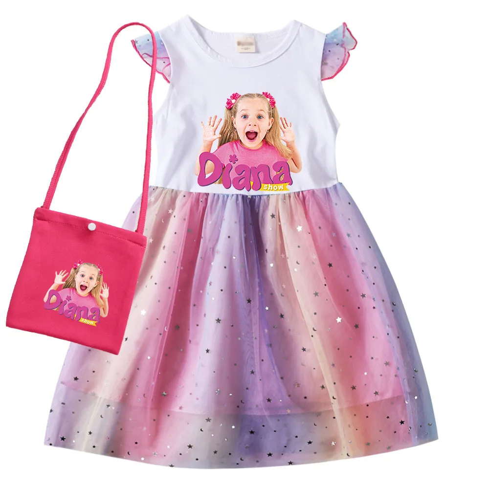 Cartoon Diana Y Roma Girls Dress Princess Costume Kids Clothes Baby Girls Short Sleeve Casual Dresses Kids Lovely Dress Children Hallowen Party Princess Vestidos