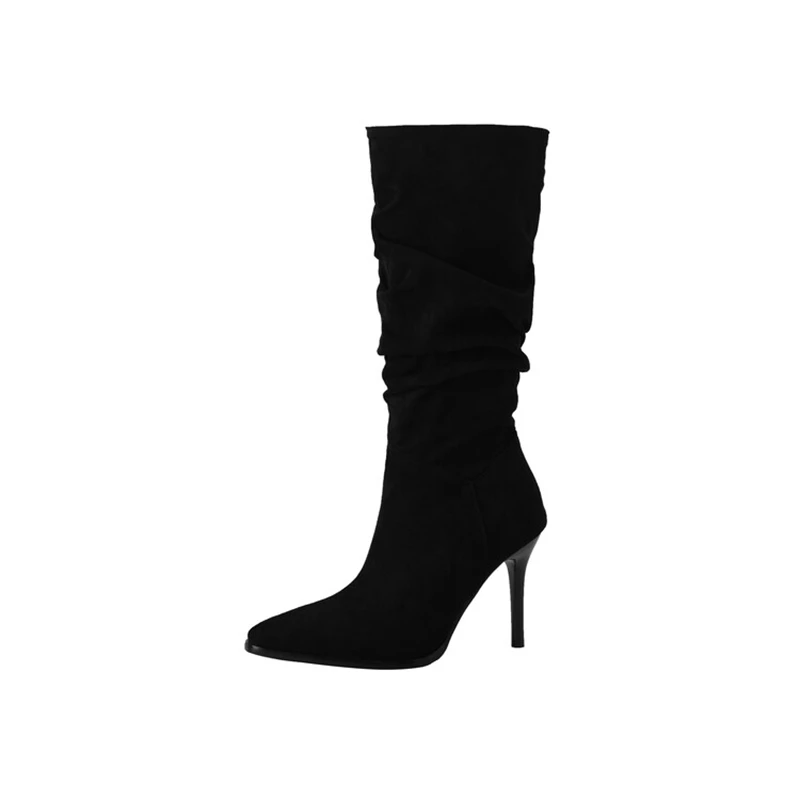 Sexy Fashion Full Boots Women Slip on Pointed Toe Knee High Boots Autumn Winter Straight Knight Botas Super Big Size 34-48 22-5