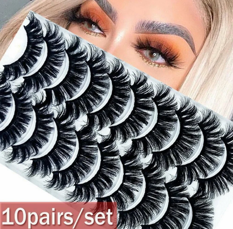 

SKONHED 10 Pairs 3D Mink False Eyelashes Wispy Cross Fluffy Extension Lashes10 Двойные 3D - соболя накладные ресницы Wispy Cross