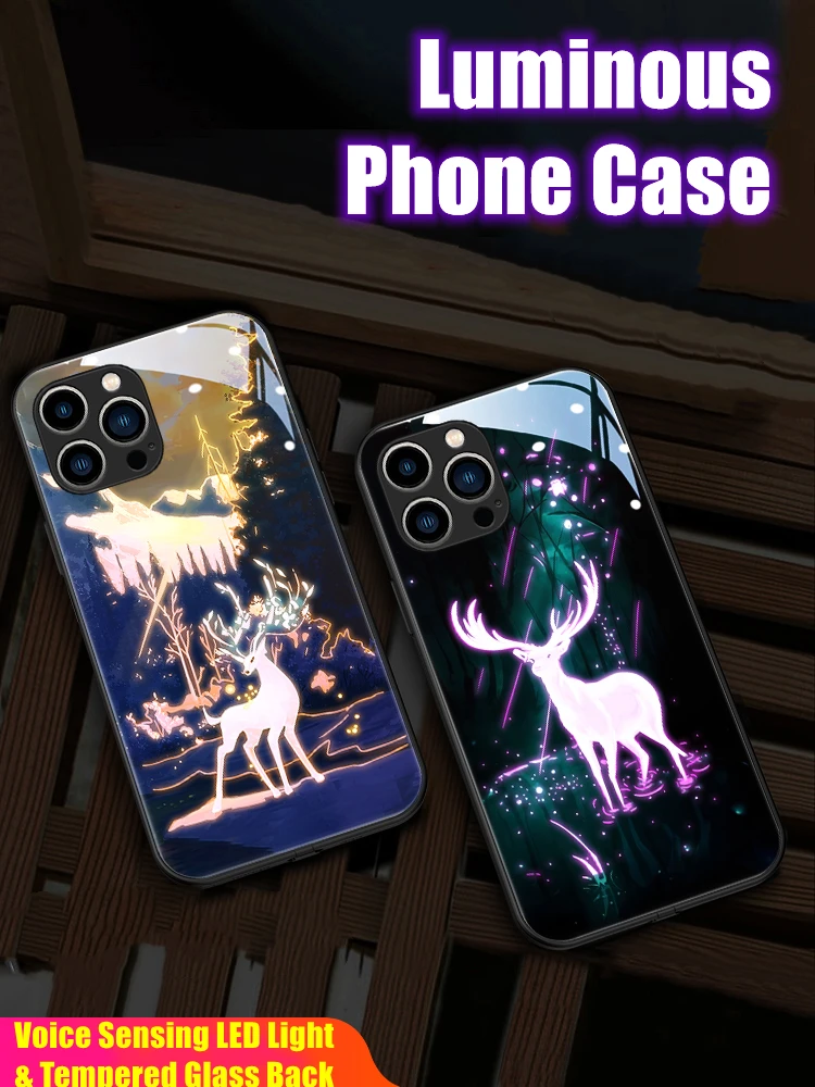 

Elk LED Light Glow Luminous Flexible Border Tempered Glass Phone Case for Samsung S24 S22 S23 Note 10 20 A14 A54 A73 Plus Ultra