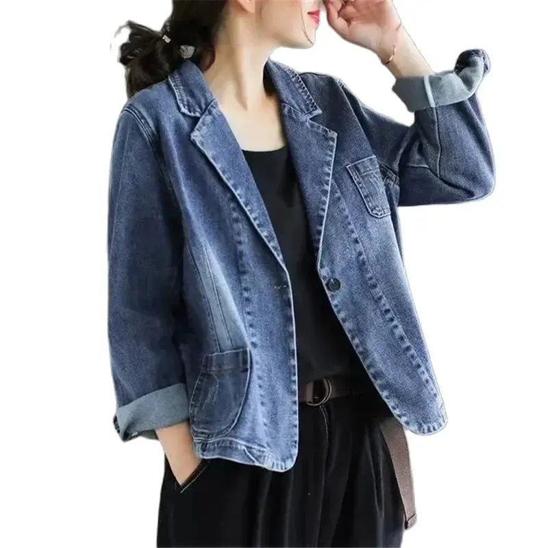 Denim  Jacket Women Autumn Blazer 2024 New Literary Retro Jacket Korean Casual Jacket Femme Coat Women Top Short Outwear