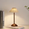 Portable LED Desk Lamp Wood Base Small Table Lamp Fabric Shade Dimmable Touch Lamp Rechargeable for Living Room Dorm Home Office 3
