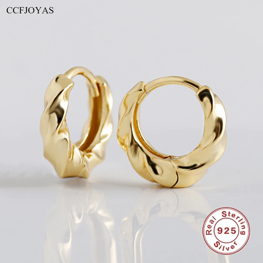 

CCFJOYAS 100% Real 925 Sterling Silver Twisted Hoop Earrings for Women 18k Gold Plated 9mm Round Circle Huggies Earrings Jewelry