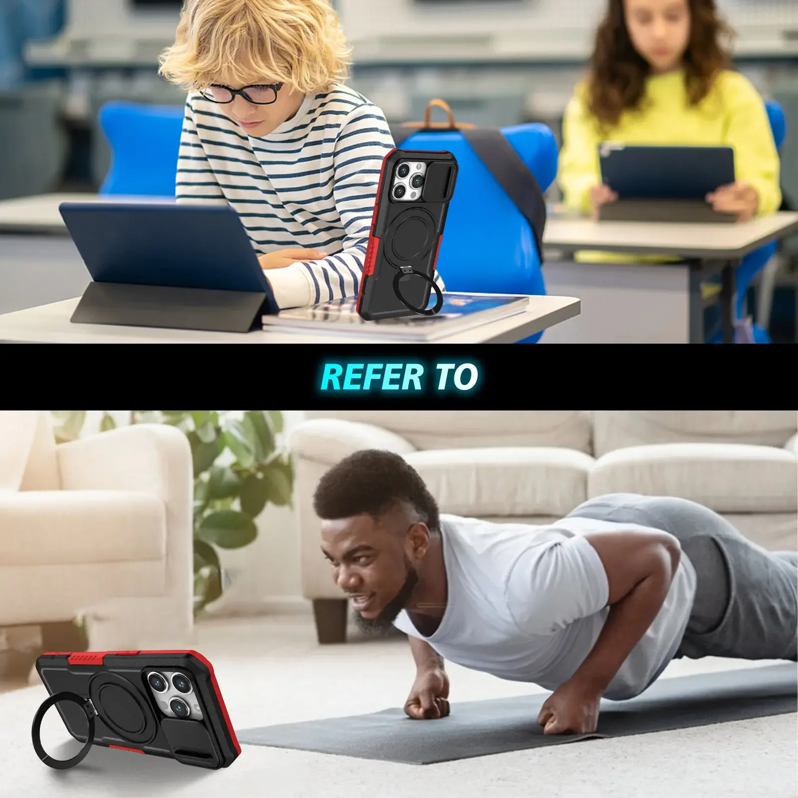 Coque téléphone magnétique avec support pour iphone 16 15 14 pro_voghion.com