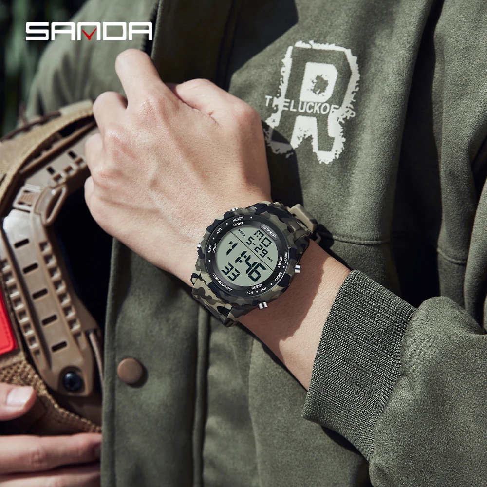 SANDA Top Brand G Style Camouflage LED DigitalWatch Men Waterproof Ms Sport Watches Stopwatch Chronograph Male Electronic Watch 6