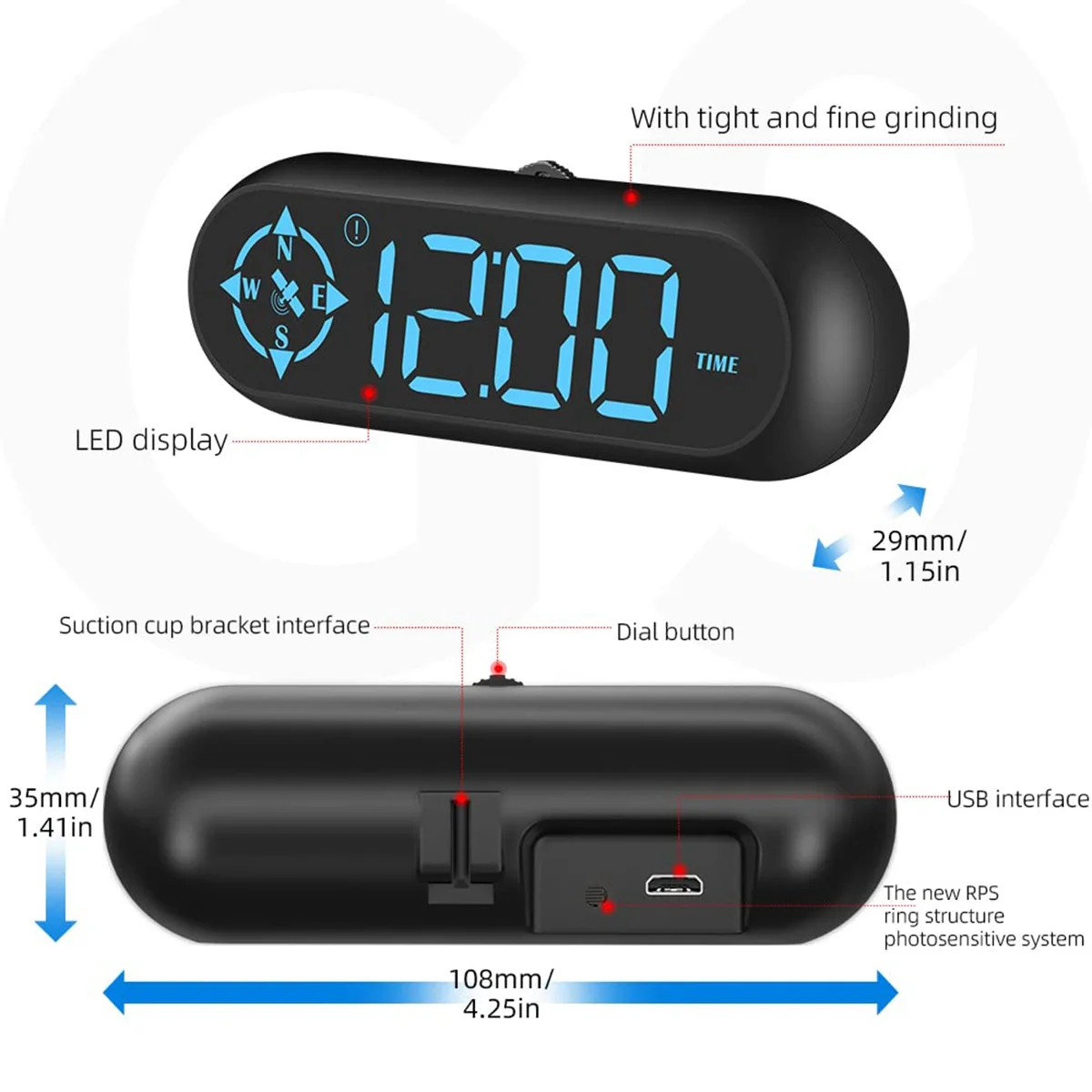 Digital Car GPS Speedometer, Car HUD Head Up Display with Speed MPH, Compass Driving Direction, Fatigue Driving Reminder