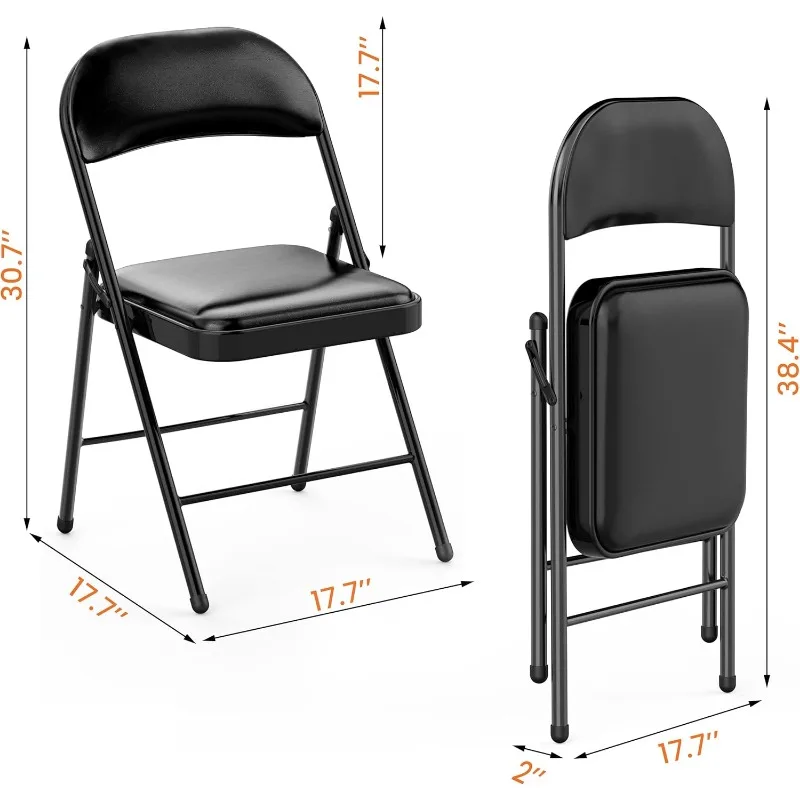 Folding Chairs with Padded Seats, Black Metal Folding Chairs Set, Portable Foldable Chair Comfortable Chair
