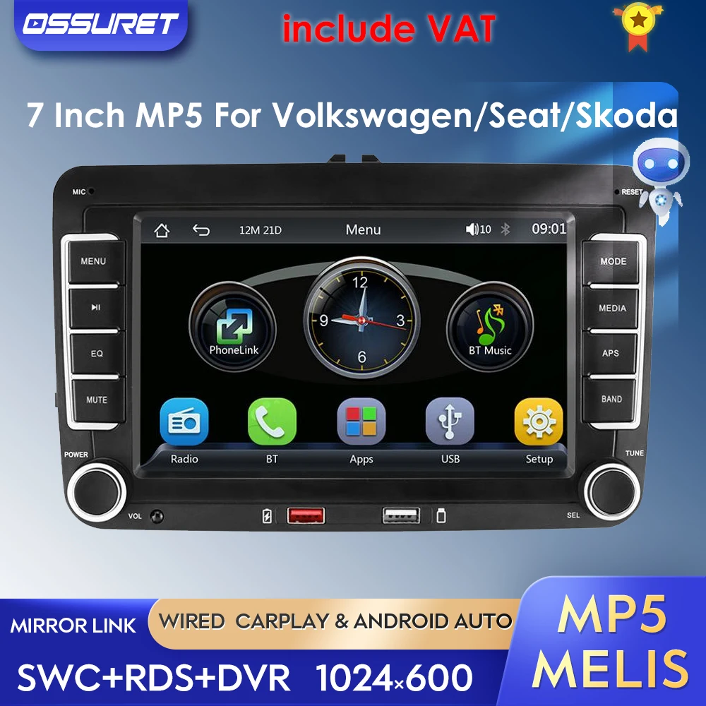 7 inch MP5 Car Radio Multimedia Player Wired CarPlay Android Auto For ...