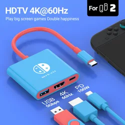 Portable 3-in-1 USB-C Game Hub with 4K HDMI, USB 3.0, and 100W PD Ports (Blue and red)