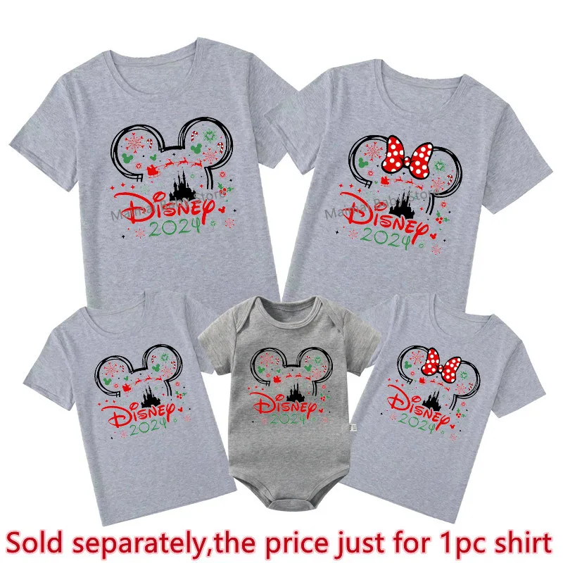 Disney 2024 Christmas Shirts Funny Mickey Minnie Print Family Matching Christmas Tshirts Dad Mom Kids Disneyland Xmas Outfits 5