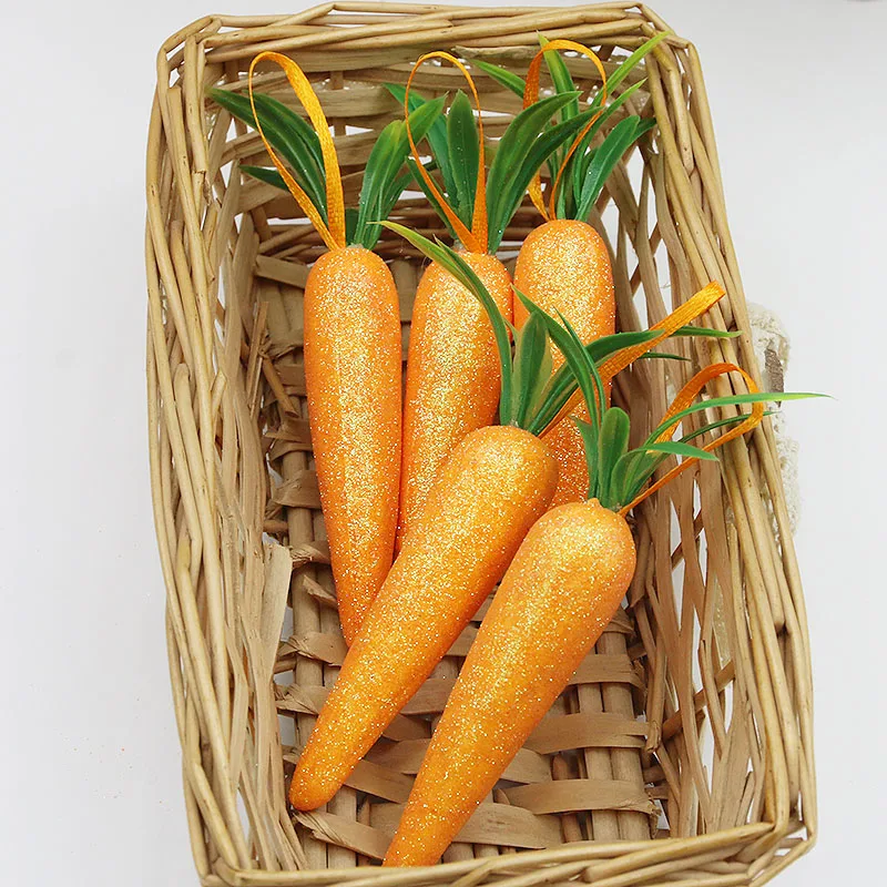 (5pcs/pack) 12 * 2cm foam dusting shiny carrot pendant Easter party decoration Easter party adds atmosphere DIY