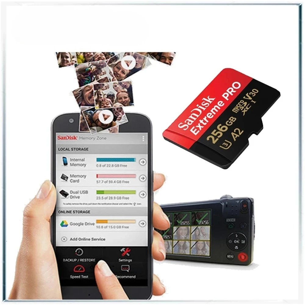 SanDisk 마이크로 SD 카드, SDXC UHS-I, 128GB, 256GB, 익스트림 프로 카드, TF 플래시 카드, 카메라 DJI용 메모리 카드 어댑터, 32GB, 64GB, U3, V30