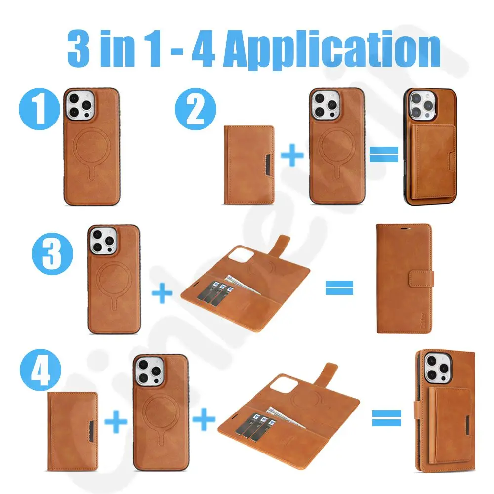 3-in-1 MagSafe Magnetic Leather Wallet Phone Case with Card Slots