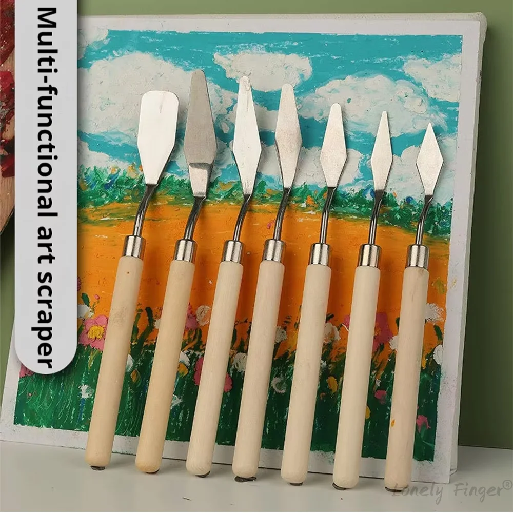 7Pcs Set Stainless Steel Oil Painting Knives, Artist Crafts Spatula, Palette Knife, Mixing Knife, Scraper Art Tools 6