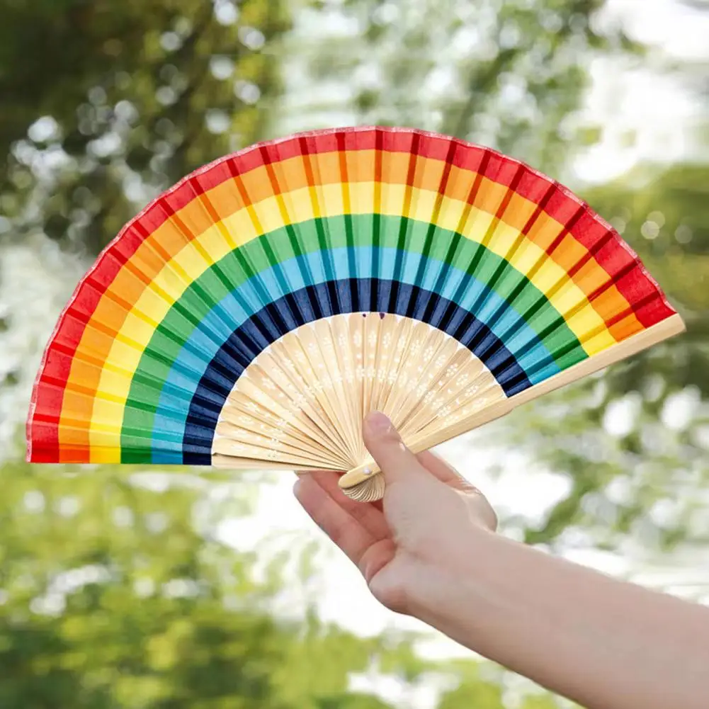 

Lightweight Folding Fan Vibrant Rainbow Folding Fans For Themed Parties Home Decor Lightweight Bamboo Hand Held Fans For Women