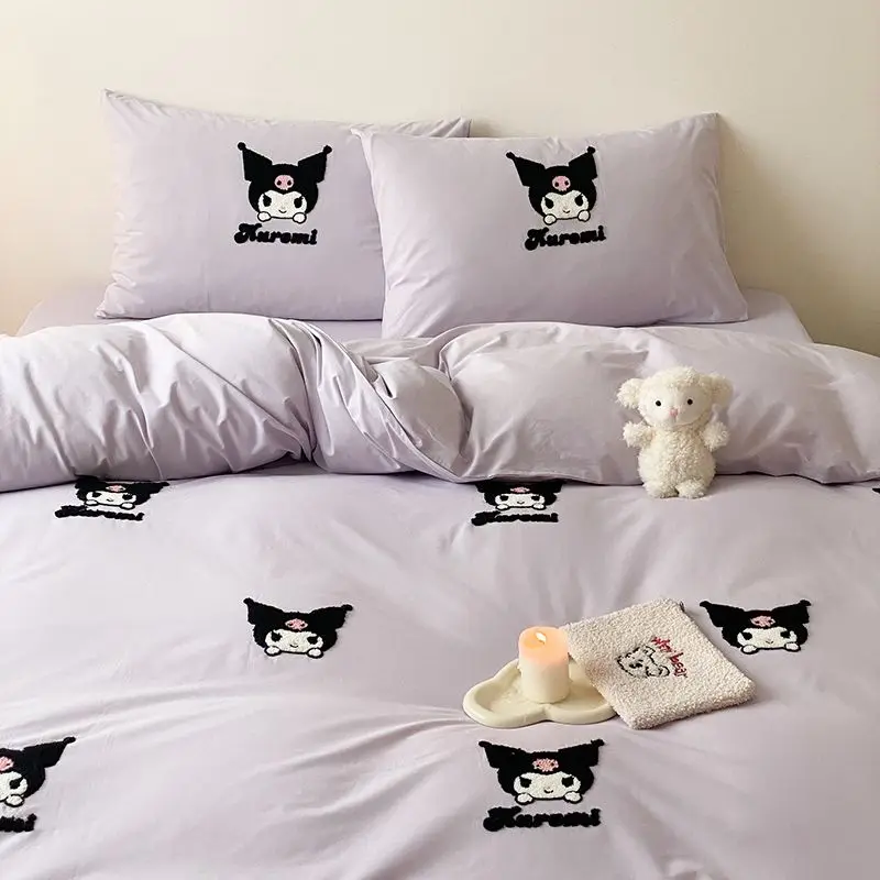 

Hello kitty Kuromi Cinnamoroll cartoon children pure cotton embroidery guest room bedroom 4pcs animation peripheral quilt cover