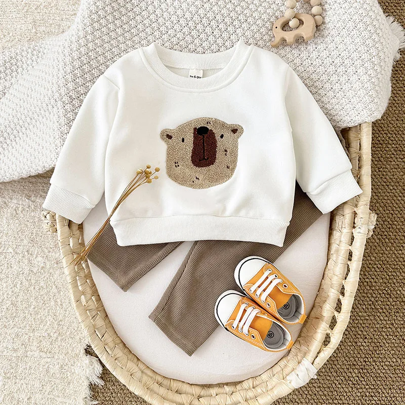 Cute Bear Fleece Baby Hoodie Pants Set