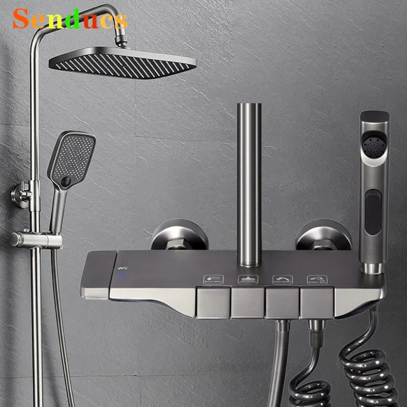 Thermostatic เปียโนห้องน้ําชุดทองเหลืองก๊อกน้ําห้องน้ําอุปกรณ์เสริม Rain Shower HEAD ร้อนเย็นห้องน้ําระบบ 1
