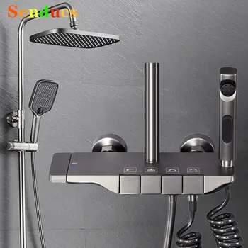 Thermostatic เปียโนห้องน้ําชุดทองเหลืองก๊อกน้ําห้องน้ําอุปกรณ์เสริม Rain Shower HEAD ร้อนเย็นห้องน้ําระบบ 1