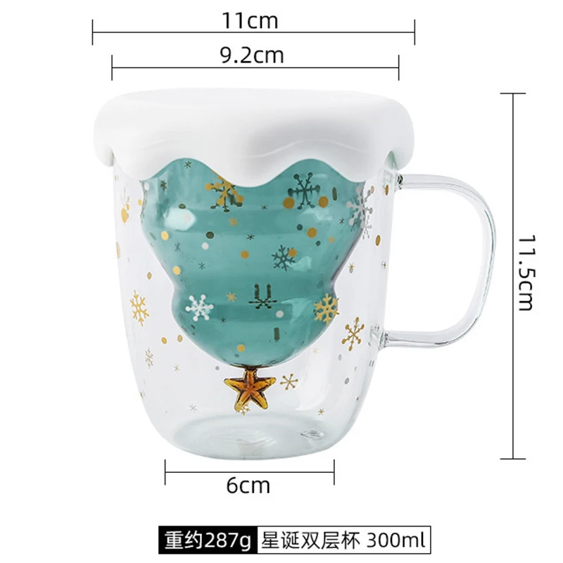 Double-Layer Borosilicate Insulated Transparent Mugs Christmas Gift Mugs Creative Healthy Heat-Resistant Tea Juice Milk Christma