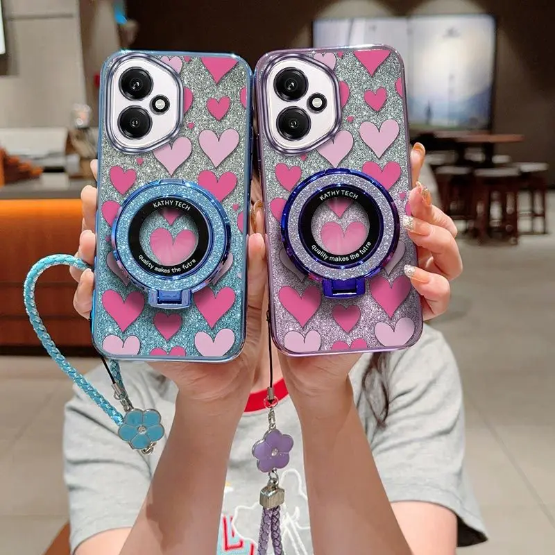Chic Heart Design Phone Case Set with Lanyard and Stand (3-Piece Kit)