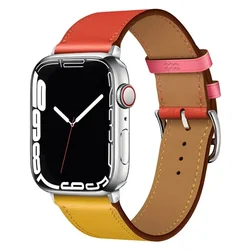 Premium Leather Watch Strap - Elegant Loop Bracelet for 49mm 45mm 44mm 42mm (25 Orange with)