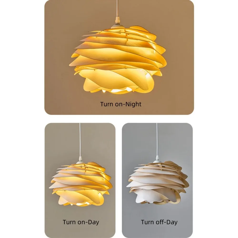 30CM Wooden Handmade Pendant Light Modern Nordic Hanging Lighting Fixture for Library Bedroom Study Dining Table E27 Socket