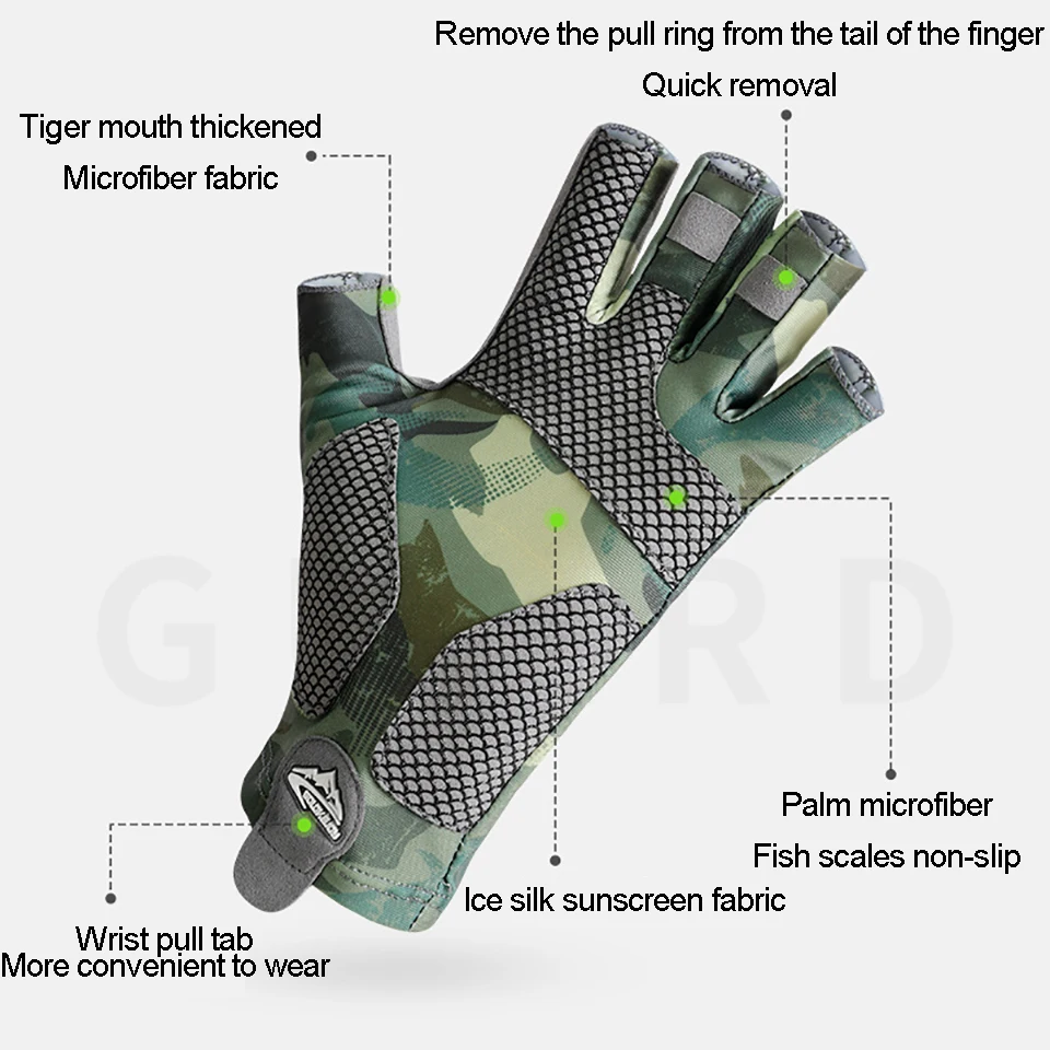 Fishing Gloves Sunscreen Exposed Finger High Elastic Ice Silk Anti-skid Half Finger Men Women 1Pair