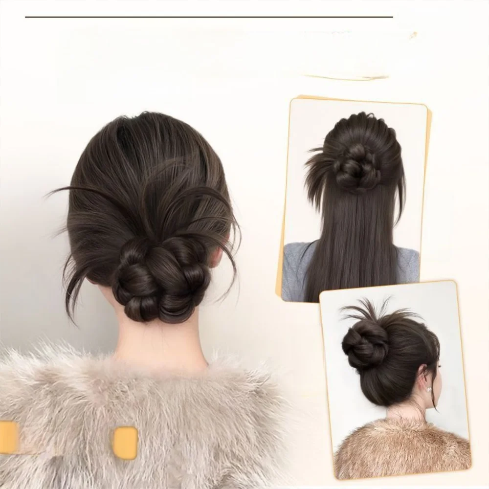 Neuer Synthetischer Haarknoten mit Haarklammer in Natürlichem Schwarz-Braun, Flauschiger Perücken-Haarknoten, Haarclip, Haaraccessoires – Detail 10