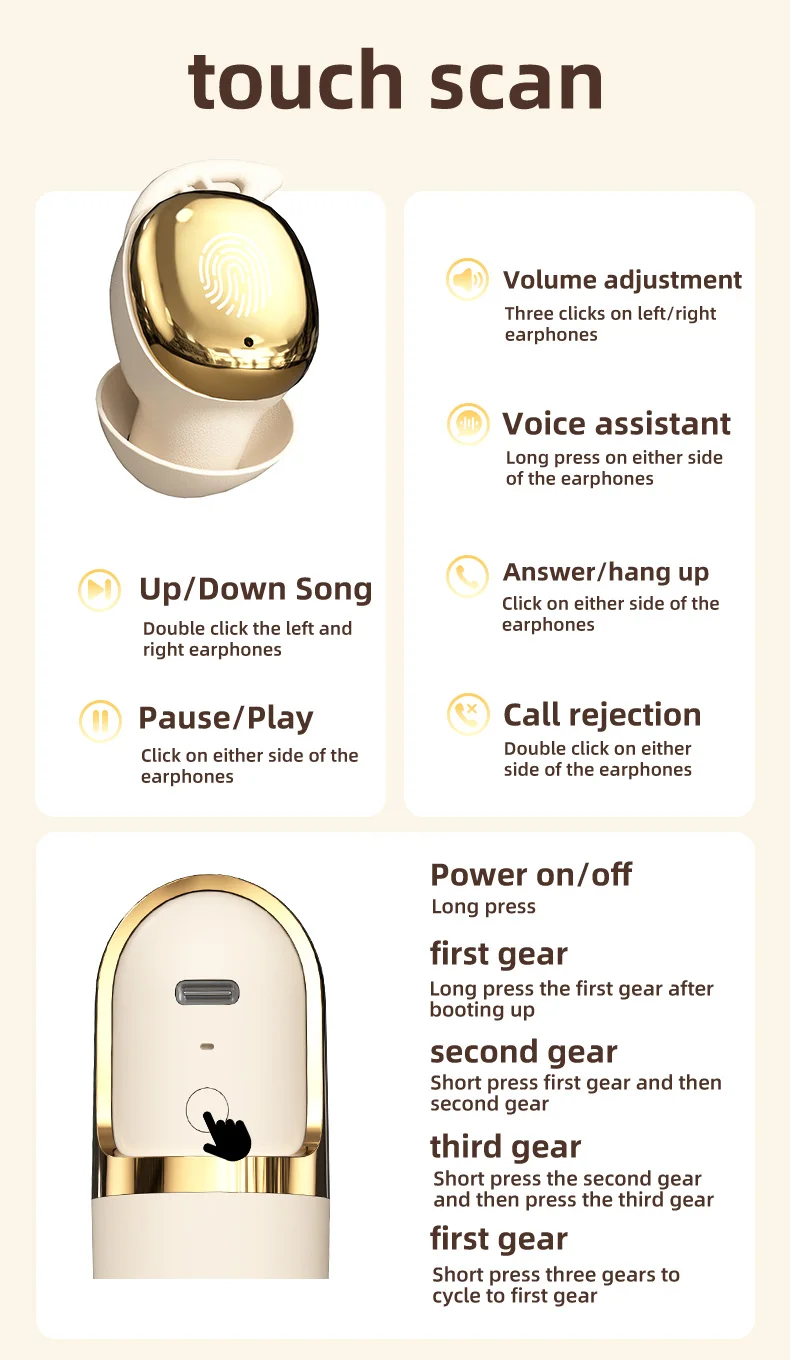 Vibration Roller Earphones Bluetooth Touch Control