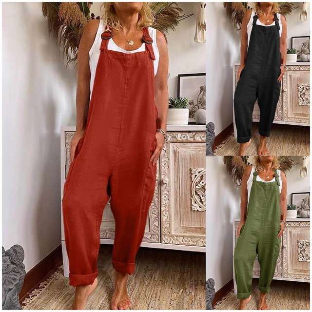 2023 Summer Jumpsuit Women Loose Casual Sleeveless Bib Overalls Rompers  Long Jumpsuits Solid Color Playsuits комбинезон женский - AliExpress