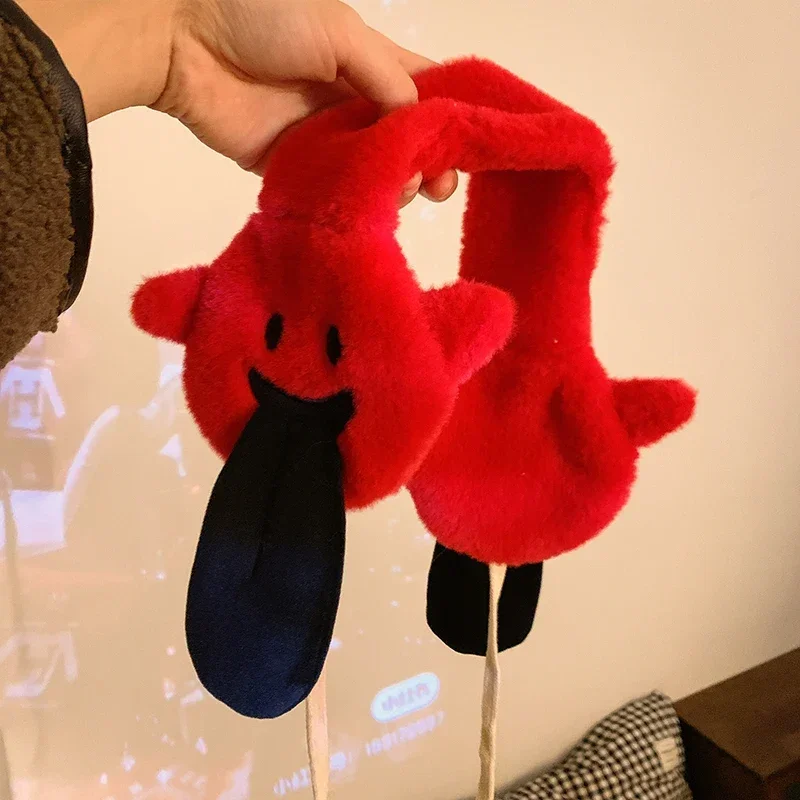 New Personality Cartoon Funny Tongue Plush Earmuffs Autumn Winter Warmth Ear Protection with Rope Girls Cute Birthday Gifts