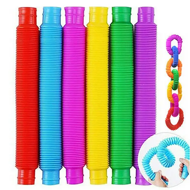 Interesting 6Pcs Cute Sensory Pop Tube Toys Inspiring Kids Flexible TubeToys Connected   for Leisure 5