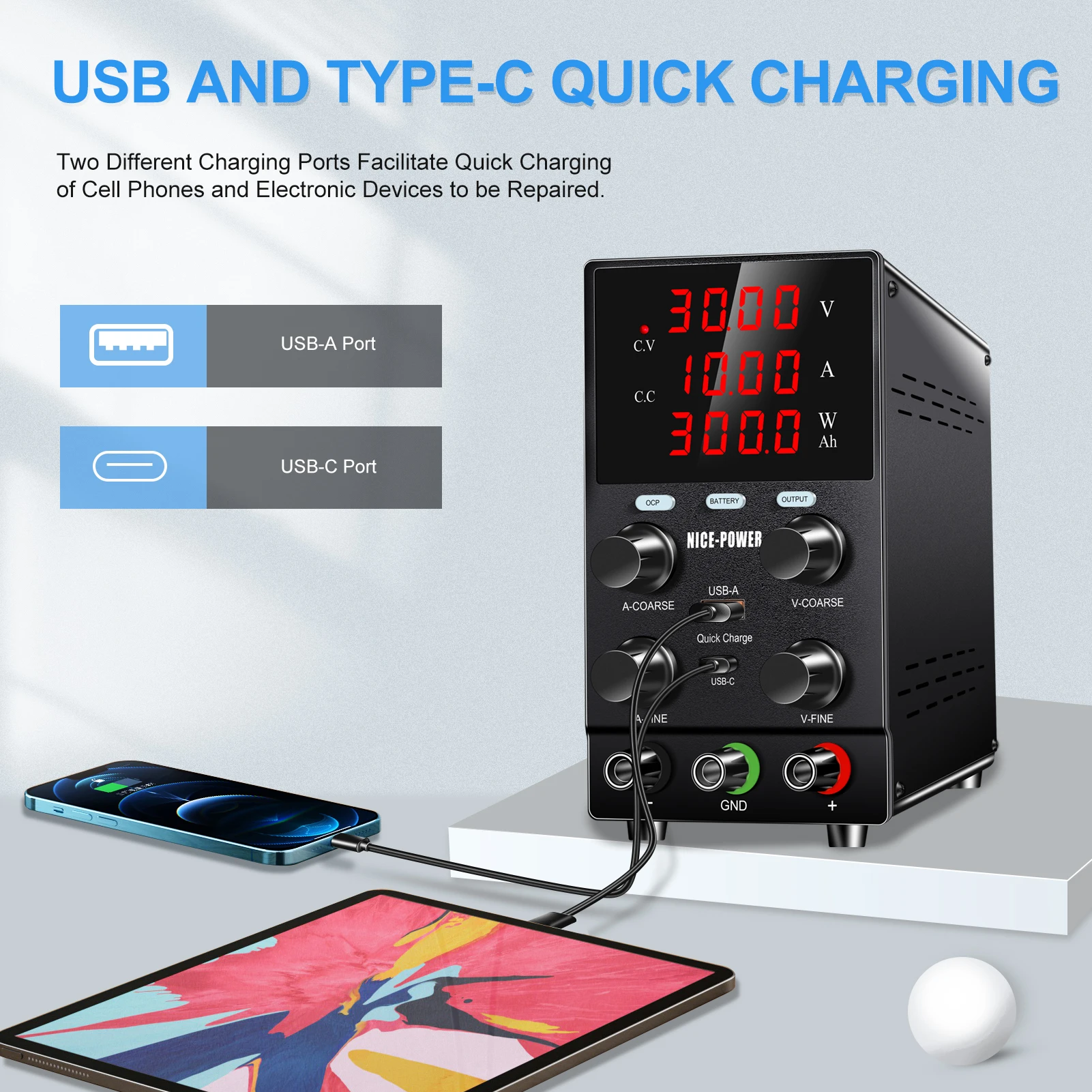 NICE-POWER Lab 24 В 48 В Источник питания Сборный источник питания переменного и постоянного тока USB Type-C порт для непосредственной зарядки аккумулятора DIY Анодирование