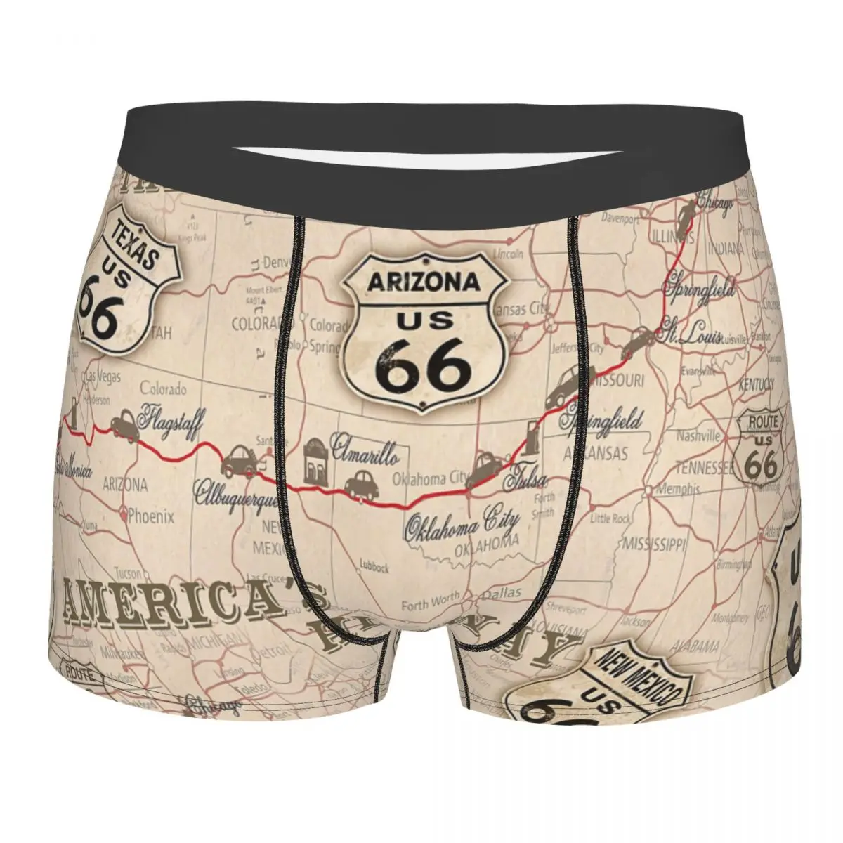 

Vintage American Map Route 66 Pattern Boxer Shorts Men 3D Printed USA Highways Underwear Panties Briefs Breathable Underpants