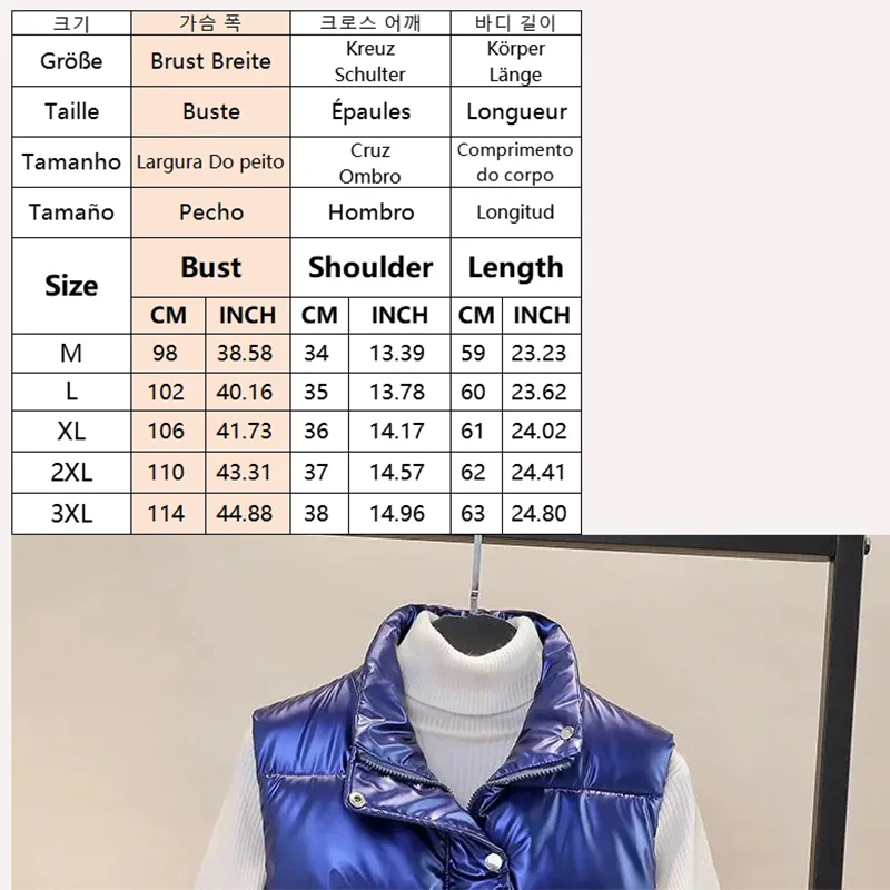 Zipper Spring Vest Short Outerwear Camisole Casual Standing Collar Slim Fit Versatile Tank Top Shiny Women Waistcoat Clothing