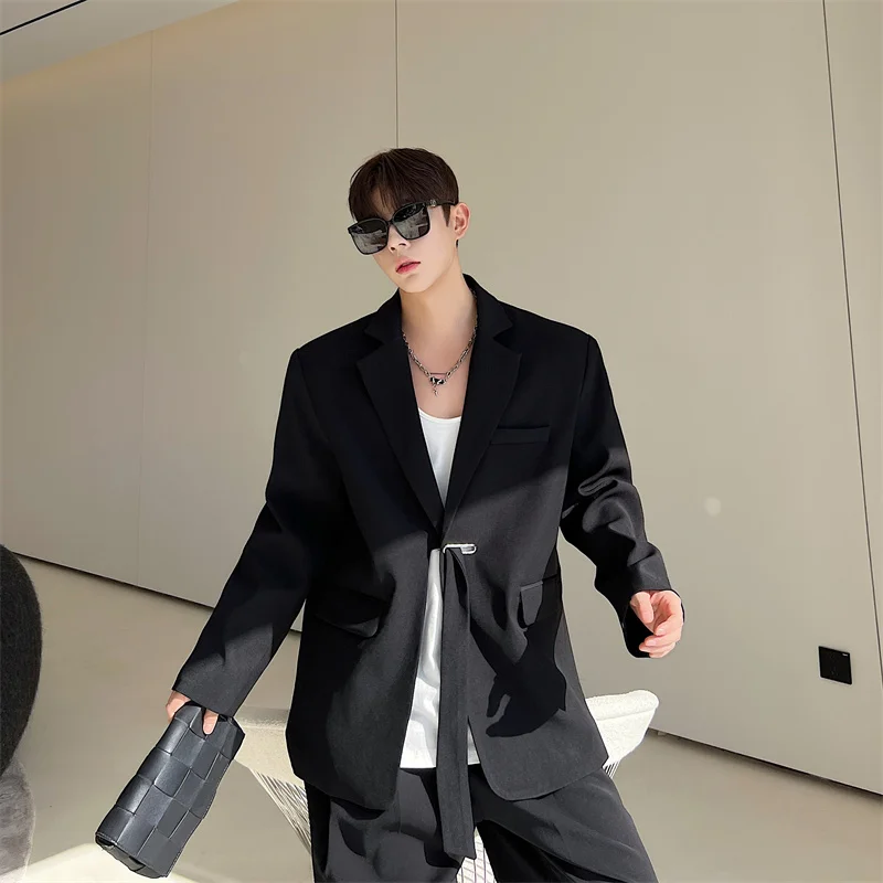 Senior Ribbon Design Men Smart Business Blazer Coat Handsome Luxury Banquet Korean Jacket Party Wedding Club Dinner Streetwear