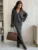 Autumn 2 Piece-Set Maxi Skirt Female V-Neck Loose Patchwork Fashion Pullover And Long Skirt Sets Elegant Ladies Outfits