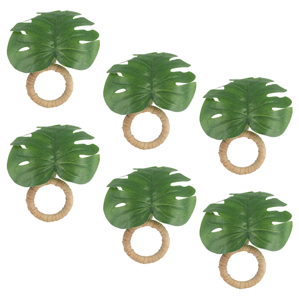 

6 Pcs Monstera Leaf Napkin Rings Decor Reusable Chic Serviette Buckle Hotel Straw Accessory Party