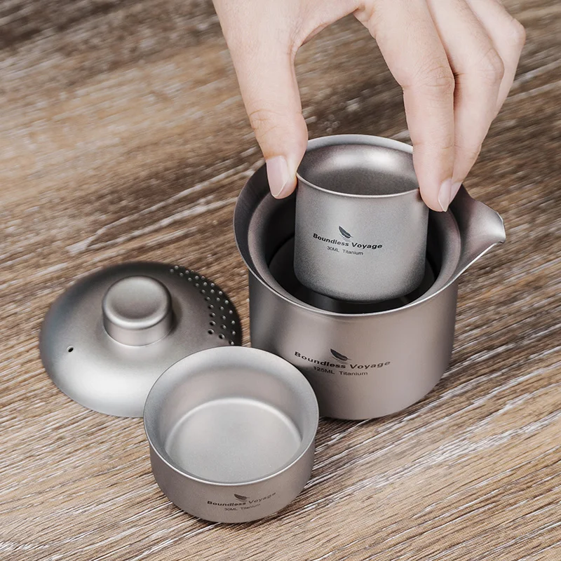 Grenzenlose Reise Titan Tee maschine Doppels chicht Tee tasse leichtes Teese rvice Outdoor Camping tragbare Teekanne tragbare Reise tasse – Detail 8