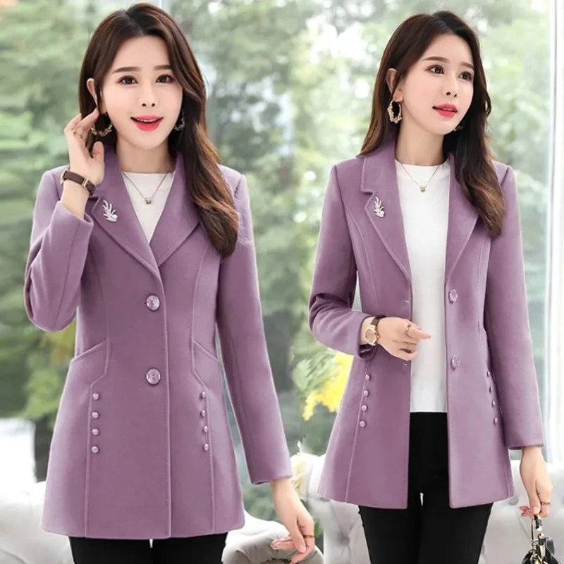 Women's autumn and winter clothing was thin and long woolen coat purple woolen coat women main image 1