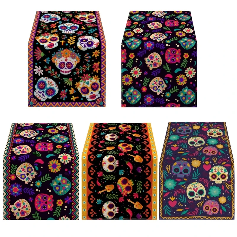 

Mexico Day of The Dead Linen Table Runners Kitchen Dinning Table Decorations Drop Shipping