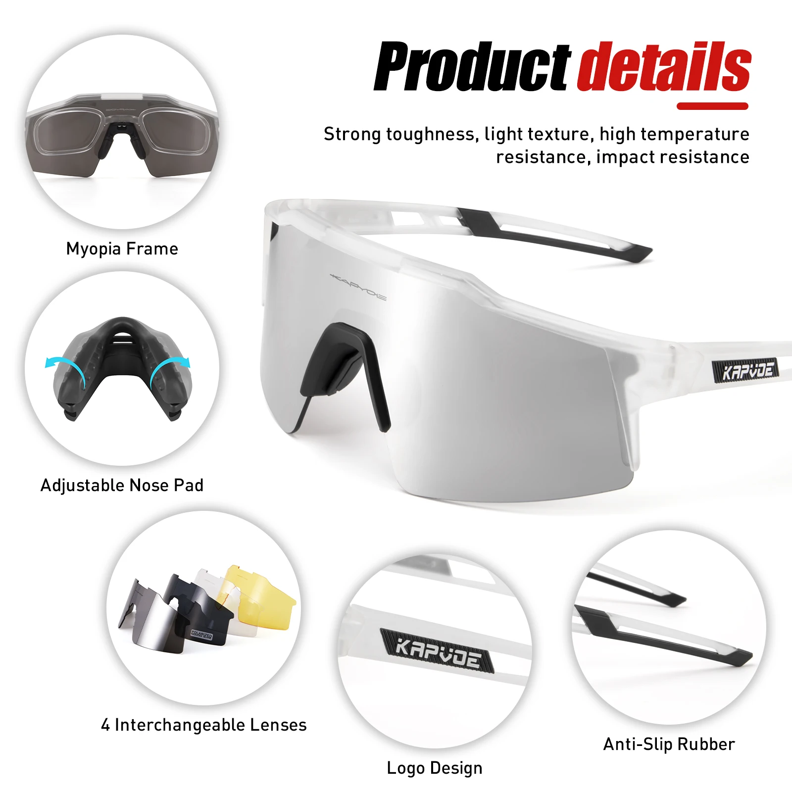 Kapvoe Bike Sunglasses Cycling Glasses for Man MTB Goggles Women Outdoor Camping Sports UV400 Riding Bicycle Hiking Eyewear