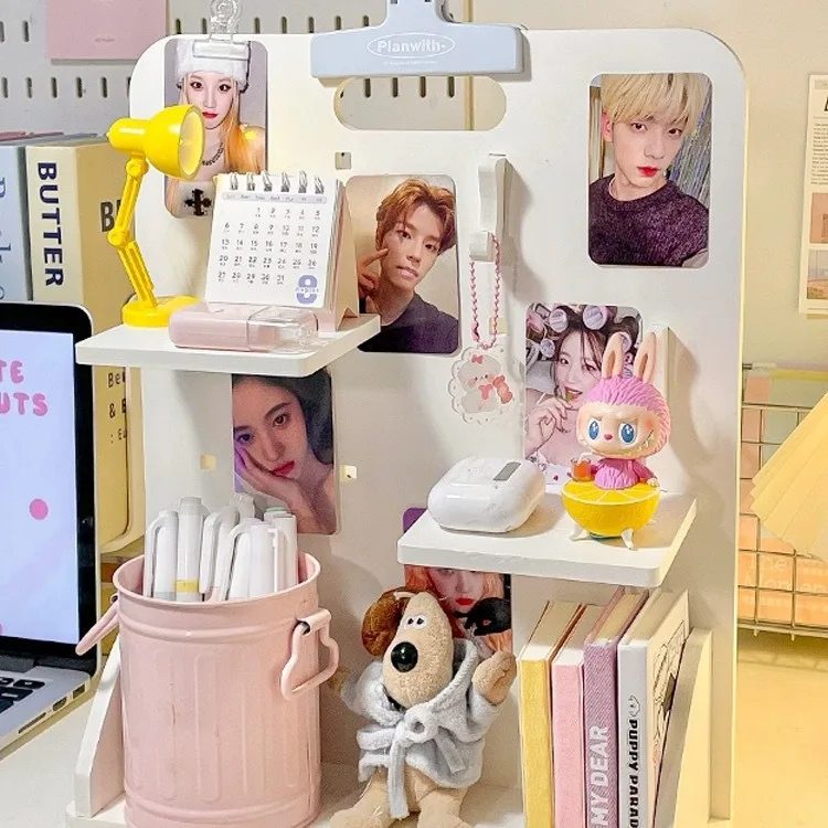 INS Desktop Book and Stationery Storage Rack Office Note Stickers Pen Holders Student Dormitories Perforated Layered Shelves